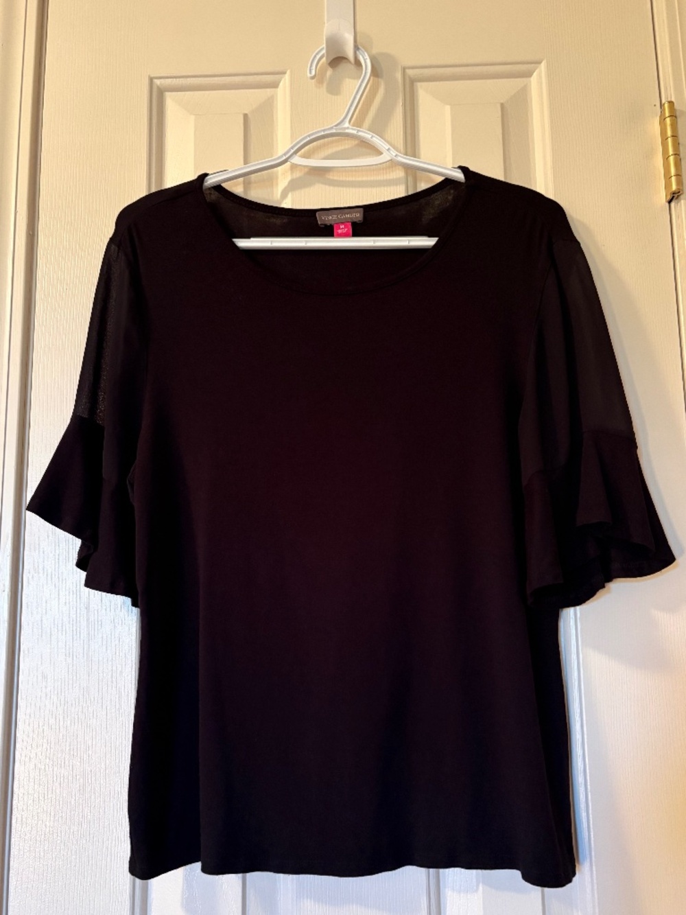 Vince Camuto Size Medium Black Top with Sheer Bell Sleeves